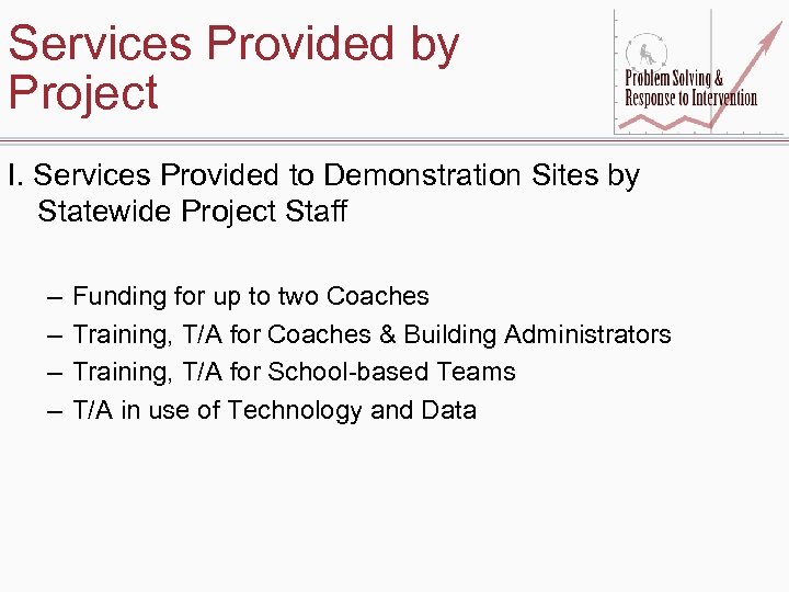Services Provided by Project I. Services Provided to Demonstration Sites by Statewide Project Staff