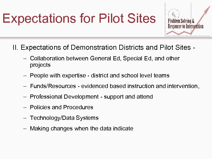 Expectations for Pilot Sites II. Expectations of Demonstration Districts and Pilot Sites – Collaboration