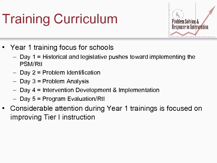 Training Curriculum • Year 1 training focus for schools – Day 1 = Historical