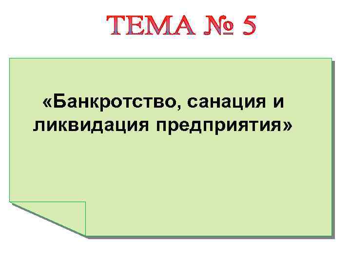  «Банкротство, санация и ликвидация предприятия» 