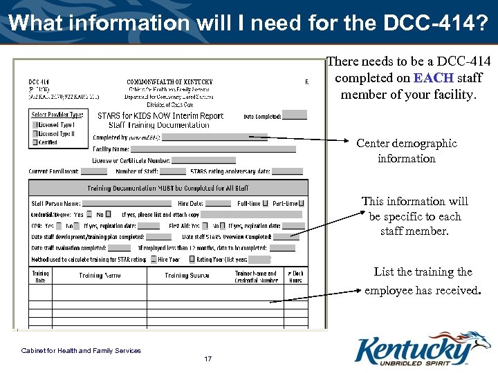 What information will I need for the DCC-414? There needs to be a DCC-414