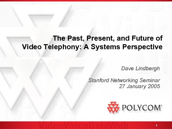 The Past, Present, and Future of Video Telephony: A Systems Perspective Dave Lindbergh Stanford