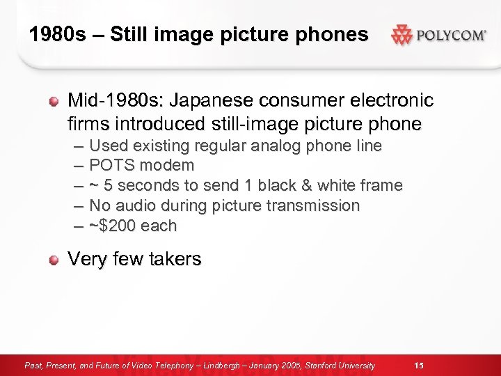 1980 s – Still image picture phones Mid-1980 s: Japanese consumer electronic firms introduced