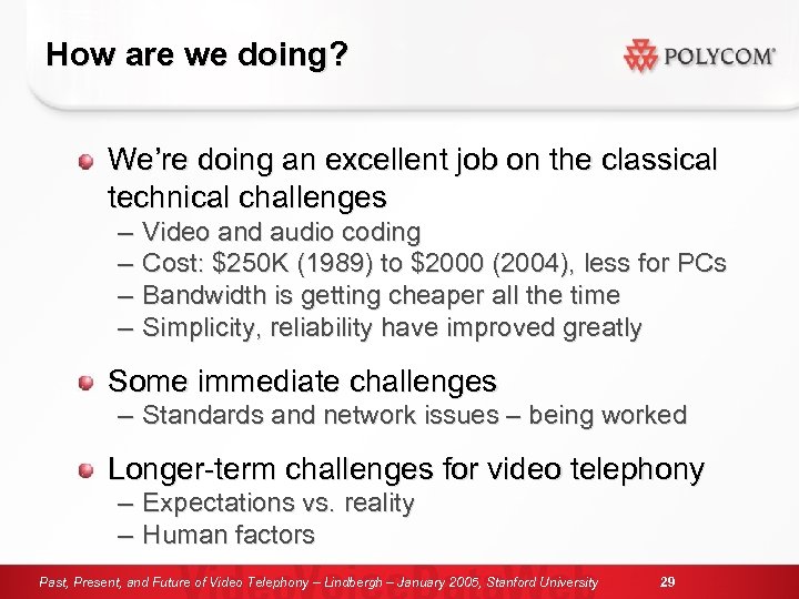 How are we doing? We’re doing an excellent job on the classical technical challenges