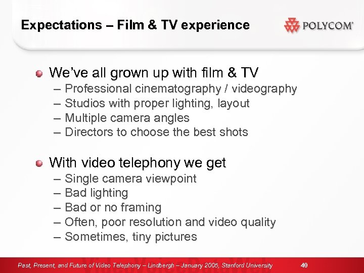 Expectations – Film & TV experience We’ve all grown up with film & TV