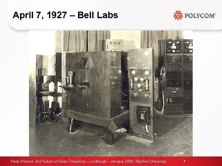 April 7, 1927 – Bell Labs Past, Present, and Future of Video Telephony –