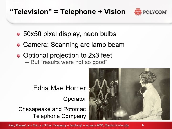 “Television” = Telephone + Vision 50 x 50 pixel display, neon bulbs Camera: Scanning