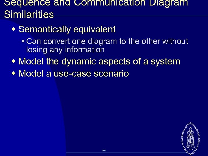 Sequence and Communication Diagram Similarities w Semantically equivalent § Can convert one diagram to