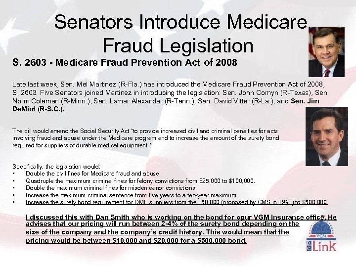  Senators Introduce Medicare Fraud Legislation S. 2603 - Medicare Fraud Prevention Act of