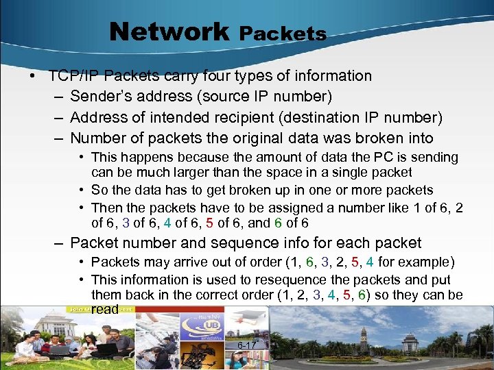Network Packets • TCP/IP Packets carry four types of information – Sender’s address (source