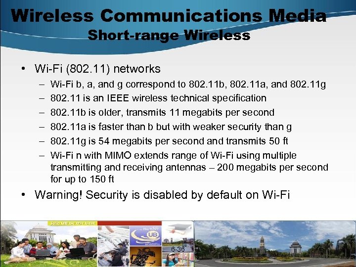 Wireless Communications Media Short-range Wireless • Wi-Fi (802. 11) networks – – – Wi-Fi
