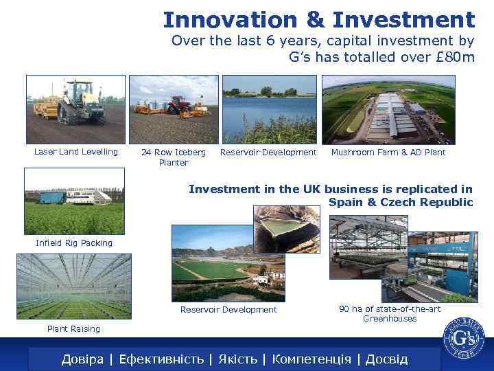 Innovation & Investment Over the last 6 years, capital investment by G’s has totalled