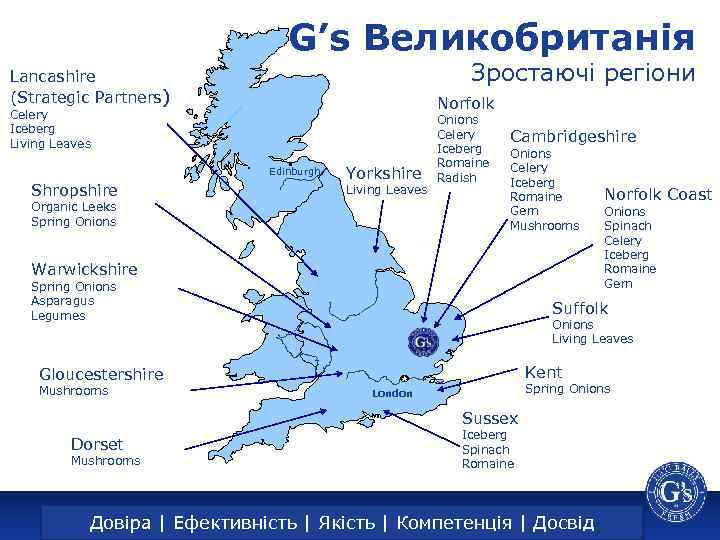 G’s Великобританія Зростаючі регіони Lancashire (Strategic Partners) Norfolk Celery Iceberg Living Leaves Edinburgh Shropshire