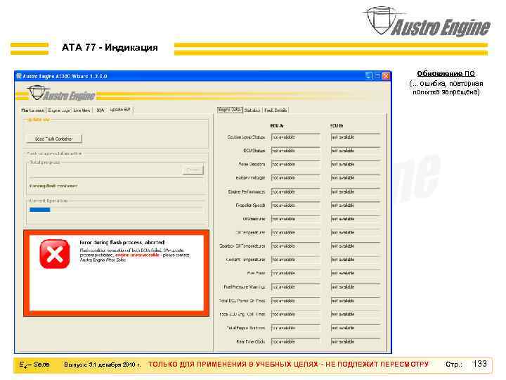 ATA 77 - Индикация Обновление ПО (… ошибка, повторная попытка запрещена) E 4 –