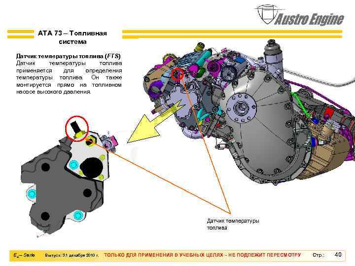 ATA 73 – Топливная система Датчик температуры топлива (FTS) Датчик температуры топлива применяется для