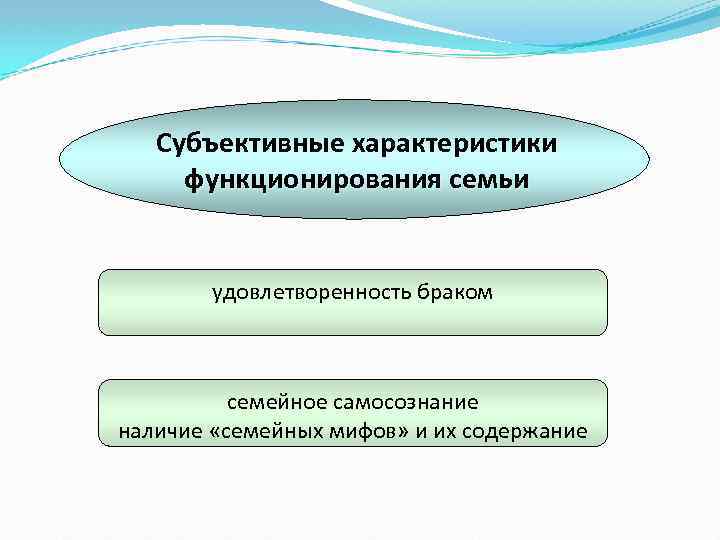 Субъективные характеристики функционирования семьи удовлетворенность браком семейное самосознание наличие «семейных мифов» и их содержание