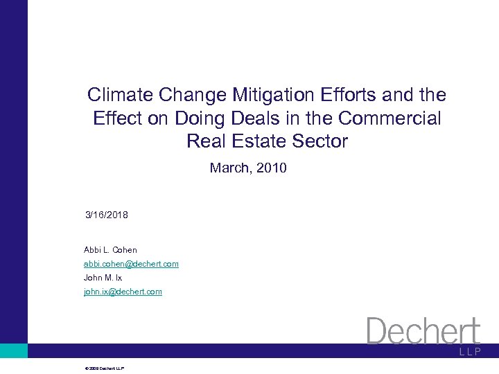 Climate Change Mitigation Efforts and the Effect on Doing Deals in the Commercial Real