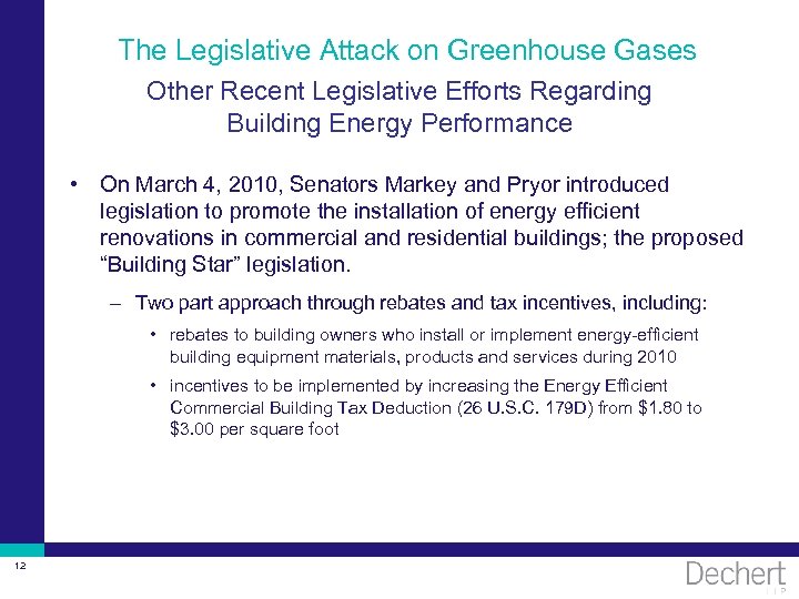 The Legislative Attack on Greenhouse Gases Other Recent Legislative Efforts Regarding Building Energy Performance