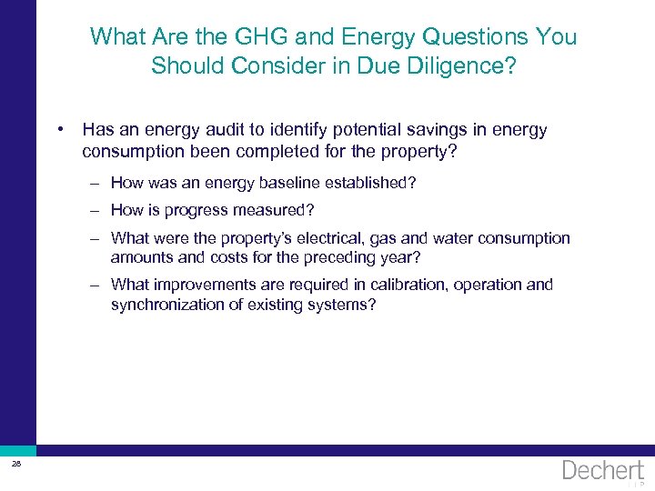 What Are the GHG and Energy Questions You Should Consider in Due Diligence? •