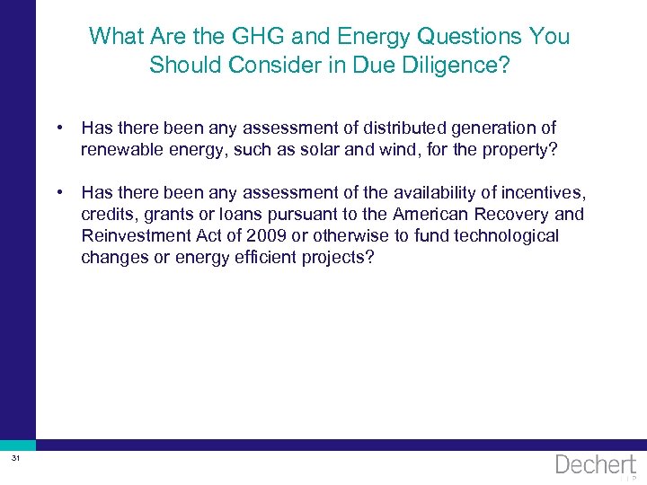 What Are the GHG and Energy Questions You Should Consider in Due Diligence? •