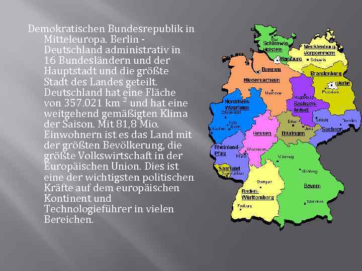 Demokratischen Bundesrepublik in Mitteleuropa. Berlin Deutschland administrativ in 16 Bundesländern und der Hauptstadt und