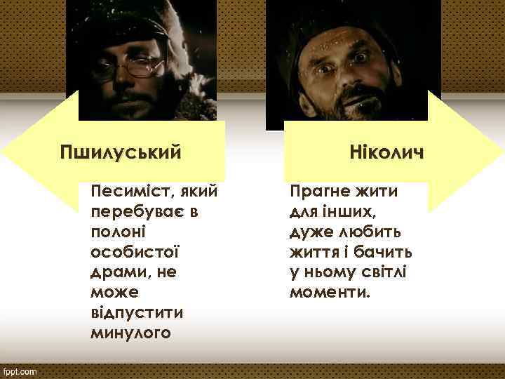Пшилуський Песиміст, який перебуває в полоні особистої драми, не може відпустити минулого Ніколич Прагне