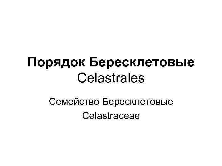 Порядок Бересклетовые Celastrales Семейство Бересклетовые Celastraceae 