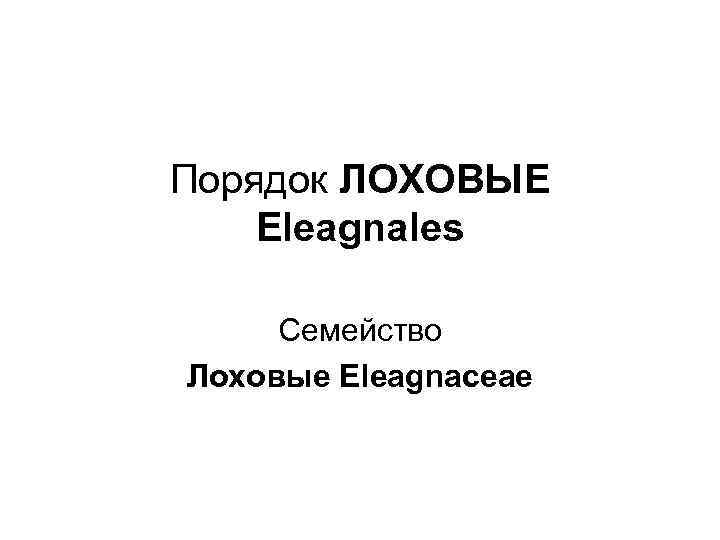 Порядок ЛОХОВЫЕ Eleagnales Семейство Лоховые Eleagnaceae 