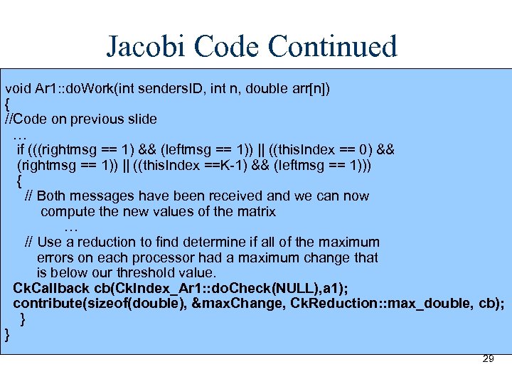 Jacobi Code Continued void Ar 1: : do. Work(int senders. ID, int n, double