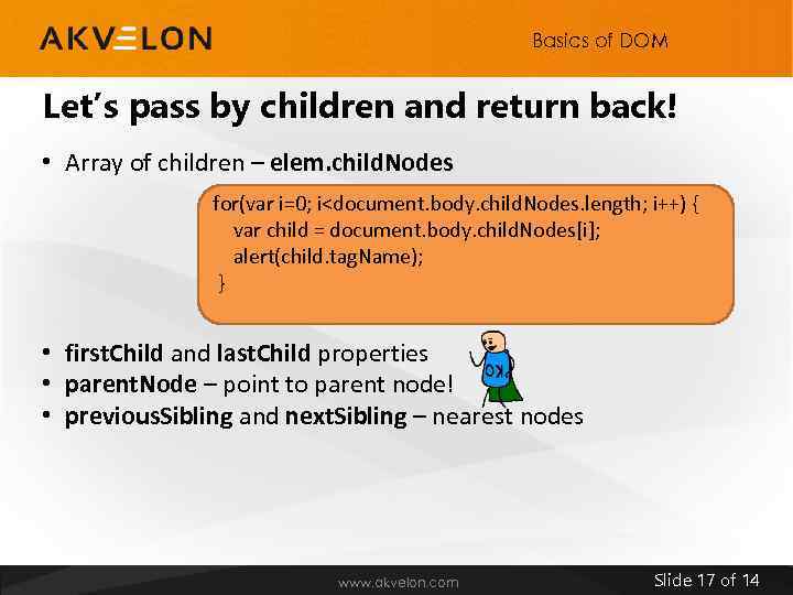 Basics of DOM Let’s pass by children and return back! • Array of children