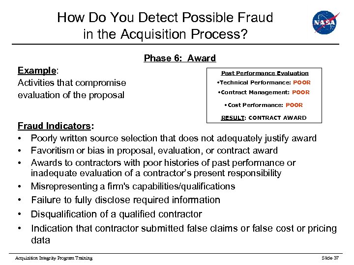 How Do You Detect Possible Fraud in the Acquisition Process? Phase 6: Award Example: