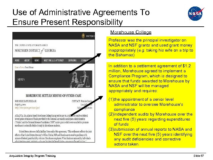 Use of Administrative Agreements To Ensure Present Responsibility Morehouse College Professor was the principal