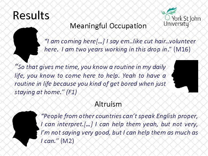 Results Meaningful Occupation “I am coming here[…] I say em. . like cut hair.
