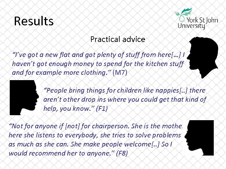 Results Practical advice “I’ve got a new flat and got plenty of stuff from
