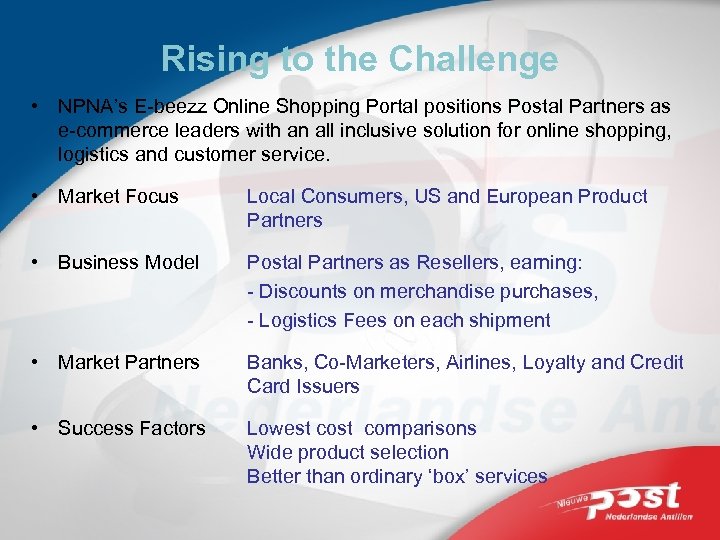 Rising to the Challenge • NPNA’s E-beezz Online Shopping Portal positions Postal Partners as