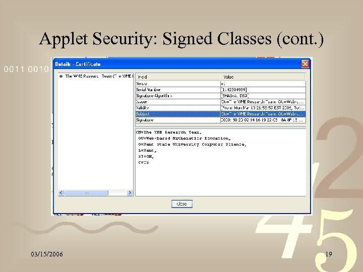 Applet Security: Signed Classes (cont. ) 03/15/2006 19 
