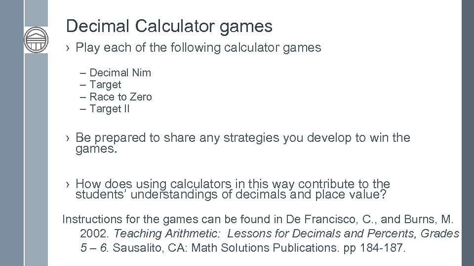 Decimal Calculator games › Play each of the following calculator games – – Decimal