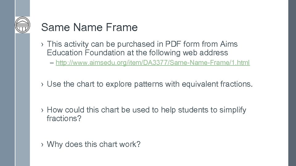 Same Name Frame › This activity can be purchased in PDF form from Aims