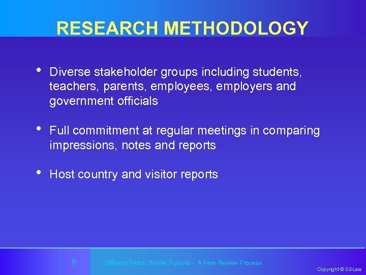 RESEARCH METHODOLOGY • Diverse stakeholder groups including students, teachers, parents, employees, employers and government