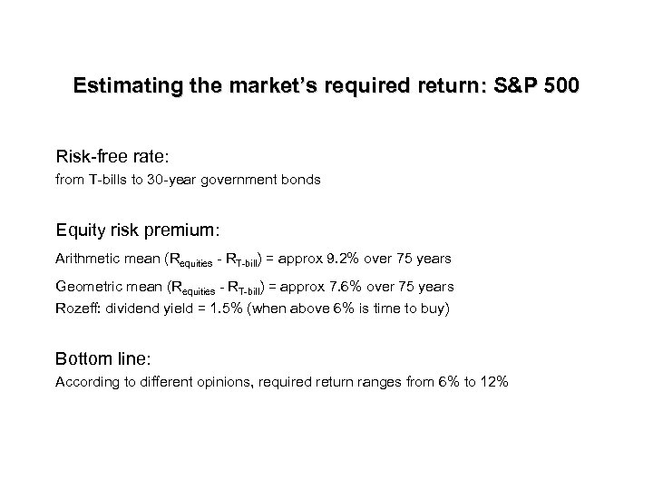 Estimating the market’s required return: S&P 500 Risk-free rate: from T-bills to 30 -year