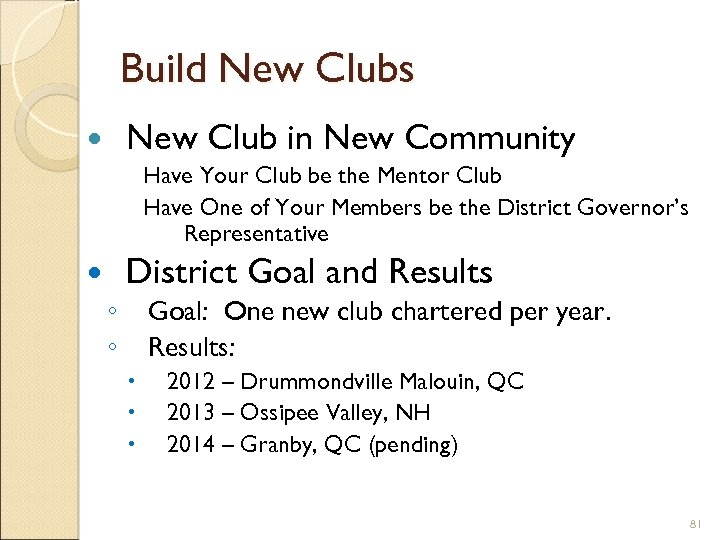 Build New Clubs New Club in New Community Have Your Club be the Mentor