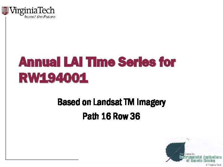 Annual LAI Time Series for RW 194001 Based on Landsat TM Imagery Path 16