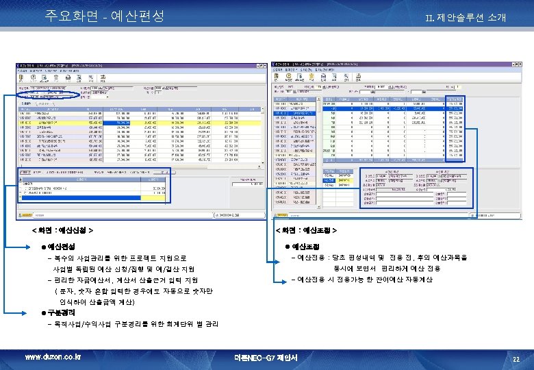 주요화면 - 예산편성 < 화면 : 예산신청 > 예산편성 - 복수의 사업관리를 위한 프로젝트
