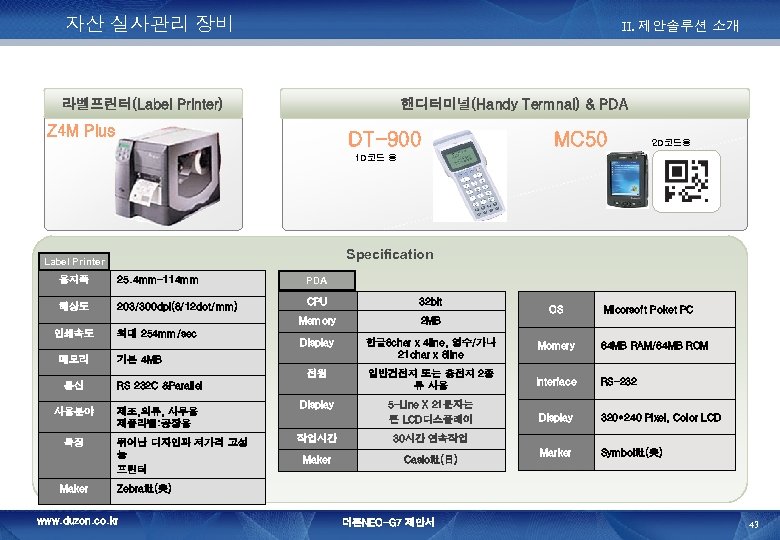 자산 실사관리 장비 II. 제안솔루션 소개 라벨프린터(Label Printer) 핸디터미널(Handy Termnal) & PDA Z 4