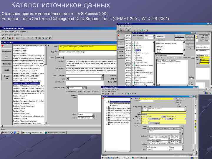Каталог источников данных Основное программное обеспечение – MS Access 2000, European Topic Centre on