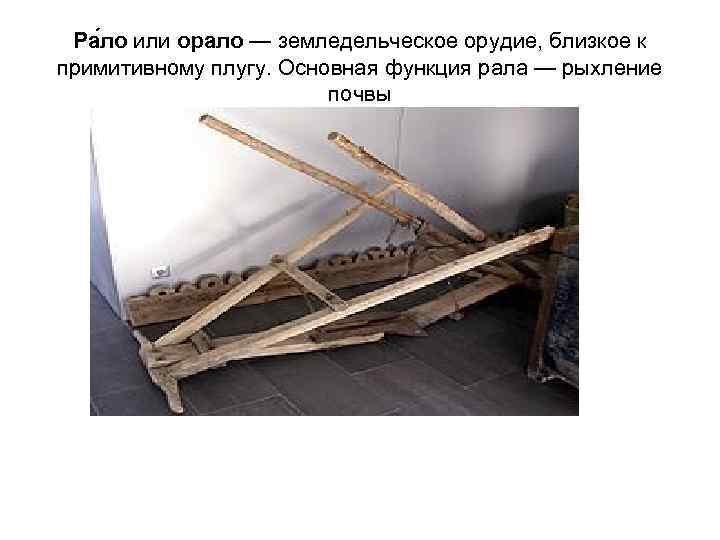 Ра ло или орало — земледельческое орудие, близкое к примитивному плугу. Основная функция рала