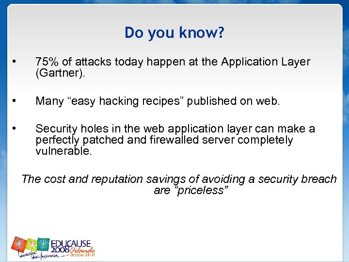 Do you know? • 75% of attacks today happen at the Application Layer (Gartner).