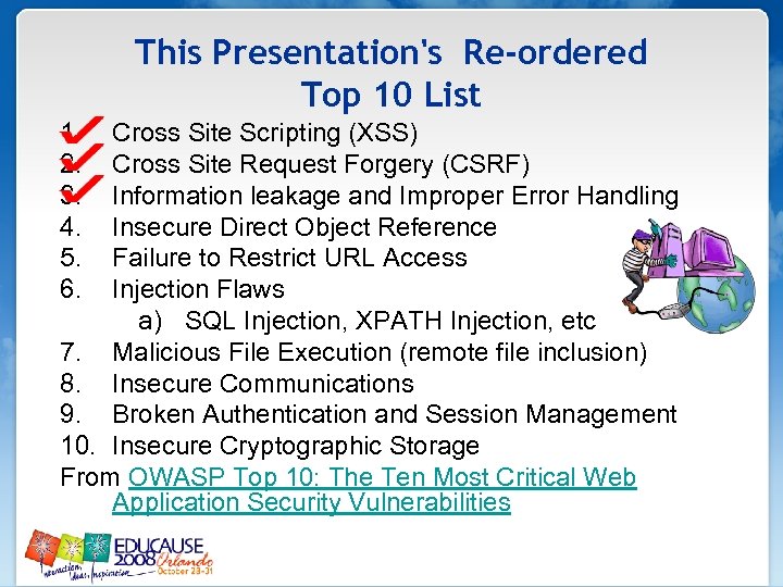 This Presentation's Re-ordered Top 10 List 1. 2. 3. 4. 5. 6. Cross Site