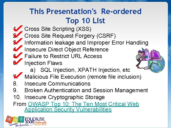 This Presentation's Re-ordered Top 10 List 1. 2. 3. 4. 5. 6. Cross Site