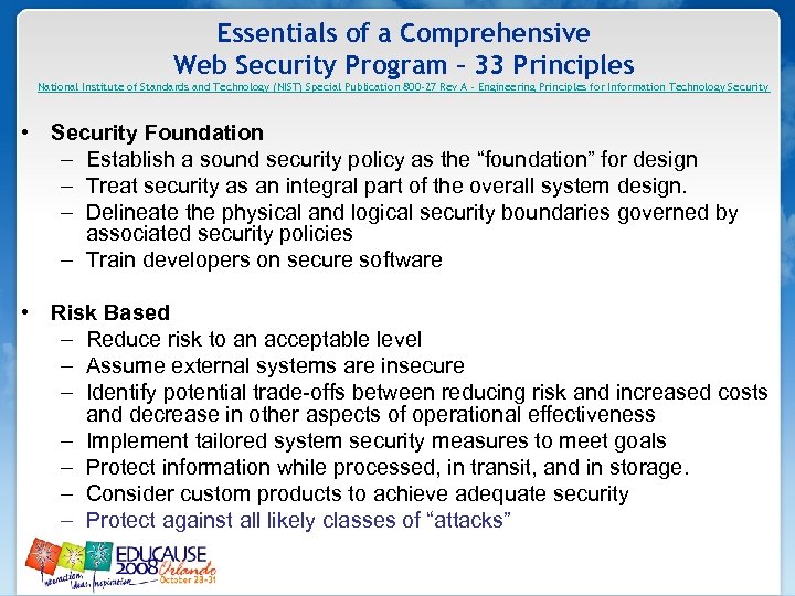 Essentials of a Comprehensive Web Security Program – 33 Principles National Institute of Standards